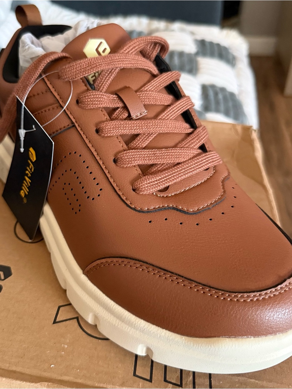 Fitville Men’s Brown Leather-Style Sneaker with White sole